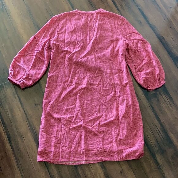 Gap Bib Dress Split Neck Swing Style Pink Floral Print Puffy 3/4 Sleeve XS - Picture 2 of 9